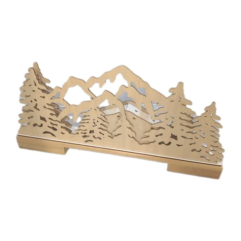 World Market Laser Cut Wood Mountain Chalet LED‎ Christmas Light Up Decor
